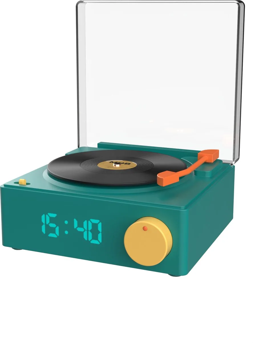 MOB platenspeler bleutooth speaker en wekker - blauw